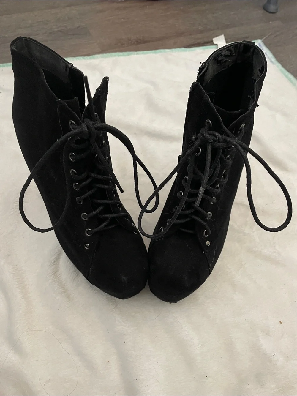 Breckelles Black Lace-Up Suede-Look Ankle Boots